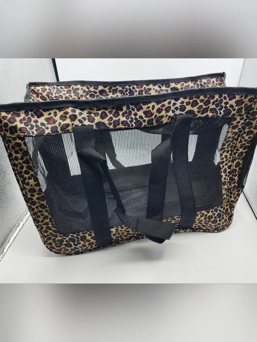 Leopard Print Mesh Small Pet Carrier Bag in Brown